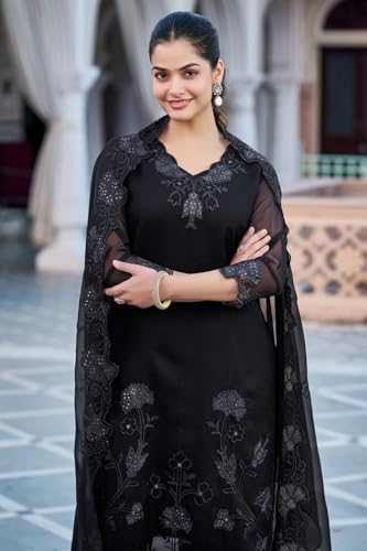Ensemble kurta georgette brodée Yashika noir pour vos soirées