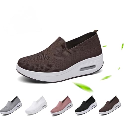 Tenis ortopédicos para mujer con soporte de arco, plataforma de malla transpirable, zapatos deportivos para mujer con amortiguación de aire, zapatos para caminar, Brown, 37 EU