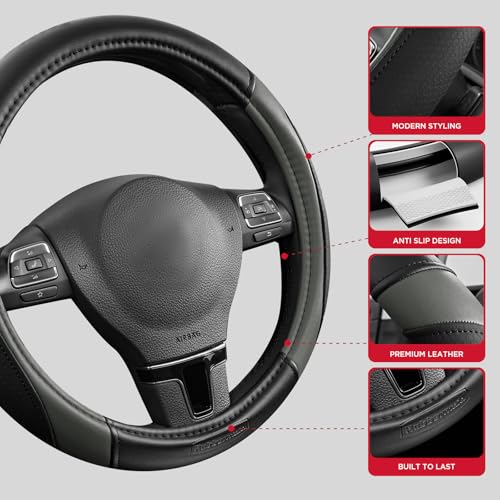 Rubbermaid Steering Wheel Cover – Universal Fit 14.5"–15" Steering Wheel Cover, Anti-Slip Grip, Breathable Leather, All-Season Protection, Interior Upgrade for Cars, Trucks, SUVs - Gray by Rubbermaid - Image 3