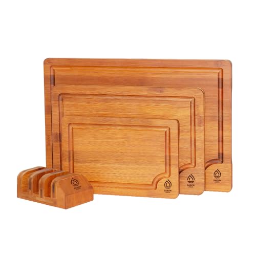 Set 3 tablas de cortar de bambú con soporte miniatura 1