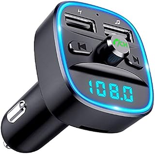 Comsoon Bluetooth FM Transmitter, [Blue Ambient Ring Light] Wireless Radio Car Receiver Adapter