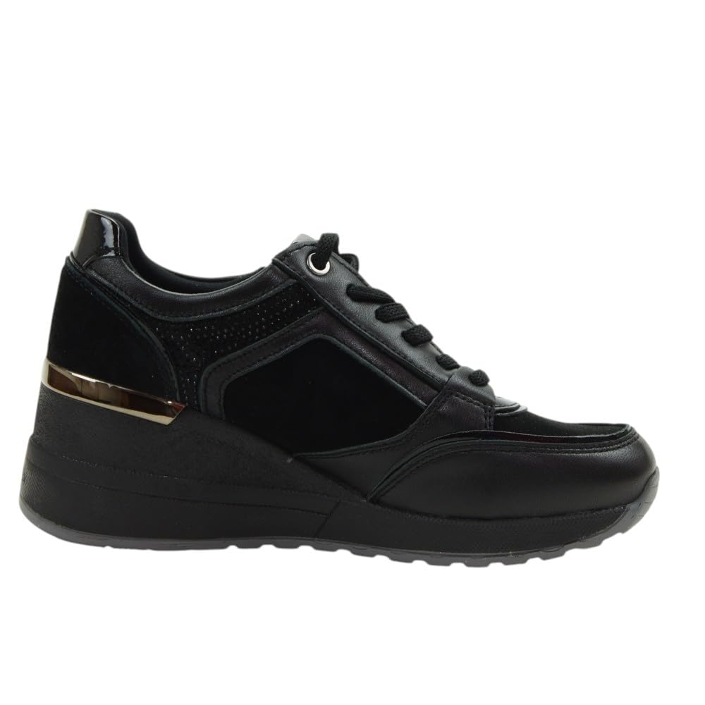 Stonefly 223233 Black Sneakers per Donna in camoscio e Pelle con Lacci, Lampo e Zeppa Media