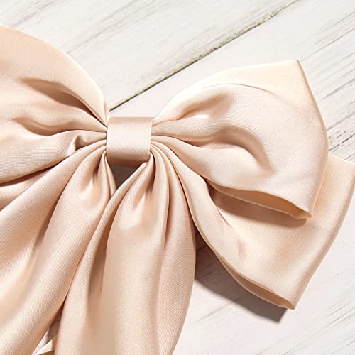 Women Big Bow Barrettes Girl's Satin Hairclips Long Ribbon Hair Pins Accessories For Party, Bow Hair Clips Hair Bows For Women, Hairpin Hair Bow With Long Tail, Hair Accessories For Women Apricot #TOP2