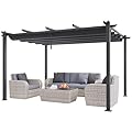VEVOR 10'x13' Outdoor Retractable Pergola with Canopy, Aluminum Pergola with Retractable Canopy, Modern Pergola with Sun Shade Canopy for Patios, Gardens, Decks, Backyards (Gray)