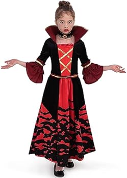 Clundoo Deguisement Vampire Fille, Halloween Costume Vampire Enfant Gothique Robe, Costume Royal De Vampire Deluxe Set, Pour Carnaval Halloween Mardi Gras Fête Dracula Cosplay Party(S