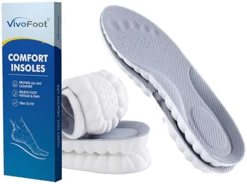 VivoFoot Memory-Schaumstoff-Einlegesohlen, Anti-Ermüdung, Schmerzlinderung, Alltag, Arbeit, Sport, Laufen, Komfort-Schuheinlagen, Schaumstoffkissen, Ersatzeinlagen (EU41-46,Grau)