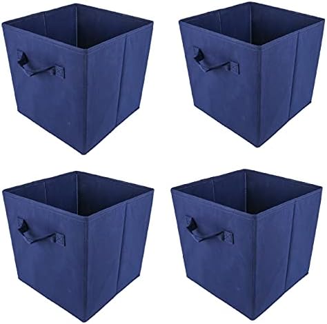 Sanery Foldable Storage Boxes Set of 4 Large Cubes with Handle Collapsible Organizer Fabric Baskets for Toys, Clothes, Books, Food and Bedding (White, set of 4)