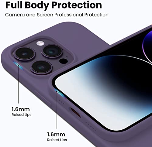 Image of Elzzi Compatible with iPhone 14 PRO MAX Case, Liquid Silicone Case, Full Body Protective Cover, Shockproof, Slim Phone Case, Anti-Scratch Soft Microfiber Lining, 6.1 inch - (Deep Purple)