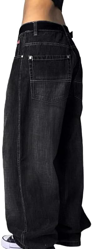 EMMIOL Women Boyfriends Hip Hop 90s Vintage Baggy Jeans Loose Denim Pants Mid-Low Waist Jeans