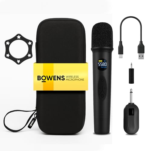 Bowens Wireless Microphone System  Karaoke Microphone Wireless with Receiver, Echo Control, LCD Display, USB-C Charging, 6.35mm Adapter  Cordless Mic for Singing, Speaking Parties, Events