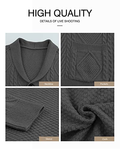 Jmierr Men's Fall Casual Long Sleeve Shawl Cardigan Sweater Button-Up Cable Knit Sweaters With Pockets,Us 40(M),Dark Grey #TOP4