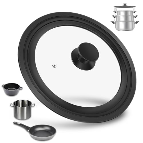 Tapa universal de cristal con borde de silicona graduado para ollas, tapa de cristal templado, resistente al calor, tapa para sartenes y ollas, tapa de repuesto universal (20-22-24)
