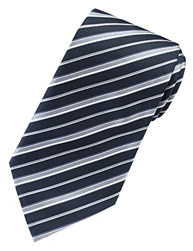 Towergem Extra lange Schwarz/Silber Streifen Krawatte XL 160 cm lange Geschäftsanzug Herren Krawatte Cover