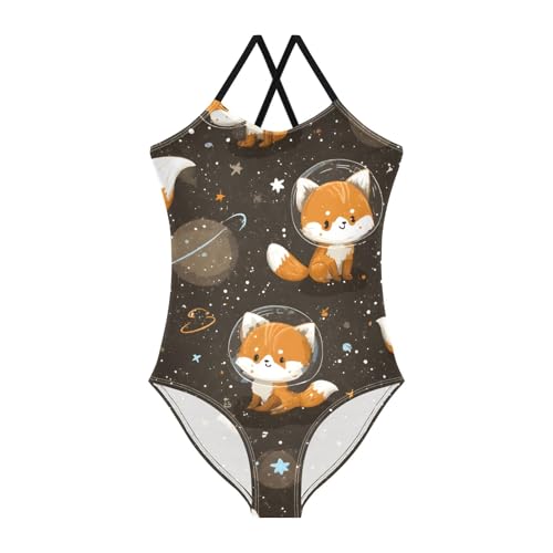 Girls Swimsuit Space Fox Pattern One Piece Swimwear