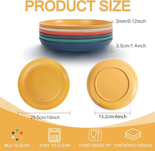 Image of YANCI 23 cm Large Deep Plastic Plates, Unbreakable and Reusable Light Weight Dinner Plates Pasta and Dumpling Bowl Microwave Safe BPA Free Dishwasher Safe, Set of 8, Yellow