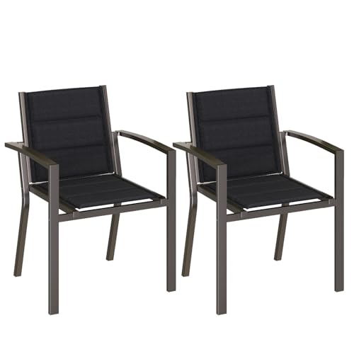 JUMMICO Lot de 2 Chaises de Jardin en Aluminium avec Assise et Dossier Moelleux ｜ Empilables ｜ Rangeables sous Table ｜ Charge 160 kg ｜ Idéales pour...