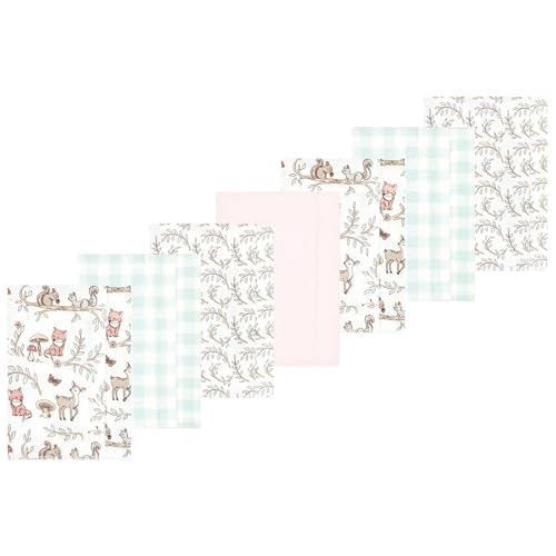 Image of Luvable Friends Hudson Baby Flannel Burp Cloths 7pk, Pink Forest Friends