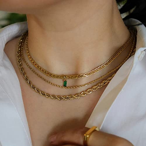 Gogoey 18K Gold Filled Vintage Choker Necklaces For Women Waterproof Gold Choker Necklace Anti Tarnish Gemstone Zircon Rectangle Pendant Necklace (A-Emerald) #TOP1