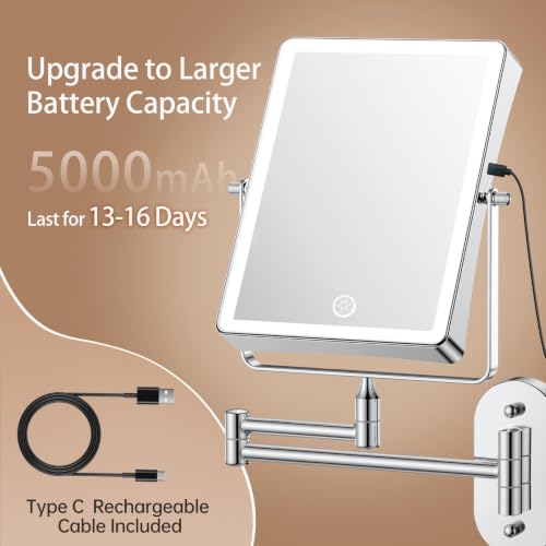 Miniatura 4 de Famihomii Espejo De Maquillaje Recargable Con Iluminación Led, 4500mah Espejo De Maquillaje Con Aumento De 1 30x E Interruptor Táctil, Espejo De Afeitar Regulable, Giratorio 360 Cromo
