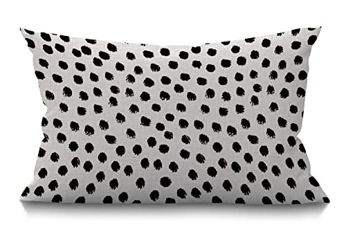 Image of BGBDEIA Polka Dots Decorative Cushion Cover,Brush Strokes Dots Cotton Linen Outdoor Pillow Cases Oblong Rectangle Throw Pillow Cover Case for Sofa Couch Bed Car 12x20 inch Black 30 x 50 cm