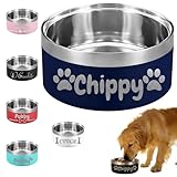 Custom Dog Bowls Personalized Cat Stainless Bowl with Name Logo Customized Engraved Pet Dishes for Food Water, Easy to Clean, Pet Lover Gift, Navy