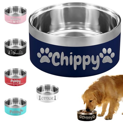 Custom Dog Bowls Personalized Cat Stainless Bowl with Name Logo Customized Engraved Pet Dishes for Food Water, Easy to Clean, Pet Lover Gift, Navy