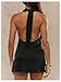 SOLY HUX Women's Satin Halter Dress Tie Backless Criss Cross Mini Cocktail Party Dresses Solid Black Medium
