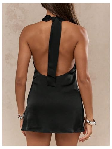 SOLY HUX Women's Satin Halter Dress Tie Backless Criss Cross Mini Cocktail Party Dresses2