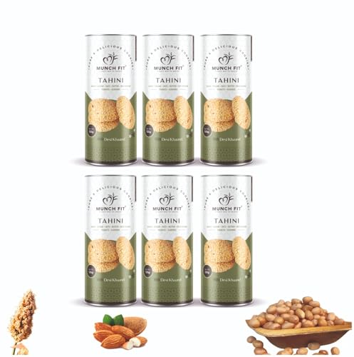Image of Munch Fit Jowar Sesame Oats Tahini Cookies | Egg Less Cookies Made with Desi Khand 125gm Pack of 6 | Healthy Multigrain Cookies | High Protein, Fiber Gluten Free | Natural Snack for Tea, Coffee & Kids