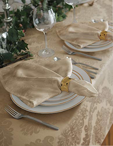 Newbridge Barcelona Luxury Damask Fabric , 100% Polyester, No Iron, Soil Resistant Dining Room, Party Banquet And Holiday Tablecloth, 52 Inch X 52 Inch Square, Golden Beige #TOP4