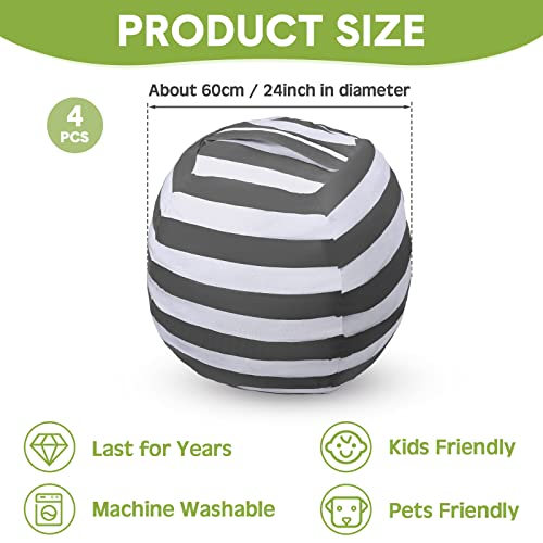 4 Pieces Bean Bag Chair Cover Stuffed Animal Storage 23.62 X 23.62 X 23.62 Inch Stuffable Zipper Beanbag Canvas Stuffed Animal Organizer For Organizing Kid's Plush Toys Adult's Room, White And Gray #TOP1