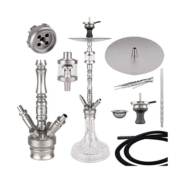 Camo Pro Shisha Set Aluminium Alu Grau 84 cm Hookah 2020 Wasserpfeife Steinkopfset Acryl Molassefänger 18/8 Schliff Base…