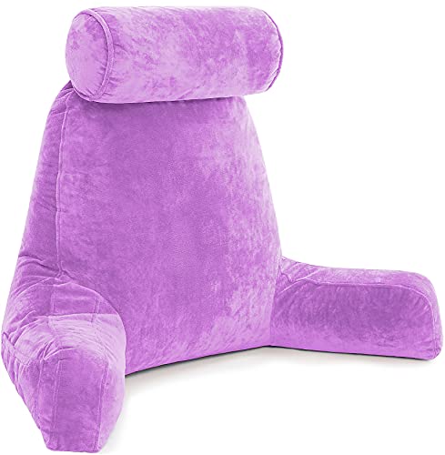 Xxl Husband Pillow Light Purple Backrest With Arms - Adult Reading Pillow Shredded Memory Foam, Ultra-Comfy Removable Microplush Cover & Detachable Neck Roll, Unmatched Support Sit Up Bed Chair Pillow #TOP13