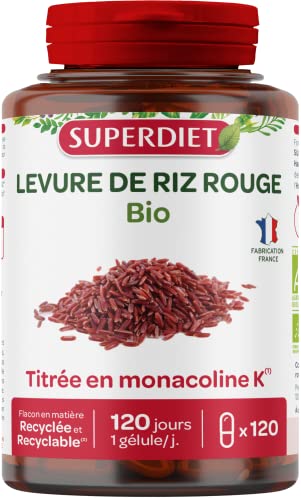 SUPERDIET - SUPERDIET - LEVURE DE RIZ ROUGE - Bio - Végan - Titrée en monacoline K - Fabrication française - 120 gélules - -21%