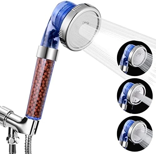 Luxsego Filtered Shower Head, High Pressure Water Saving Showerhead with Filter Beads, 3 Settings Shower Heads with Handheld Spray, Ecowater Spa Showerheads with Hose and Bracket for Dry Hair & Skin
