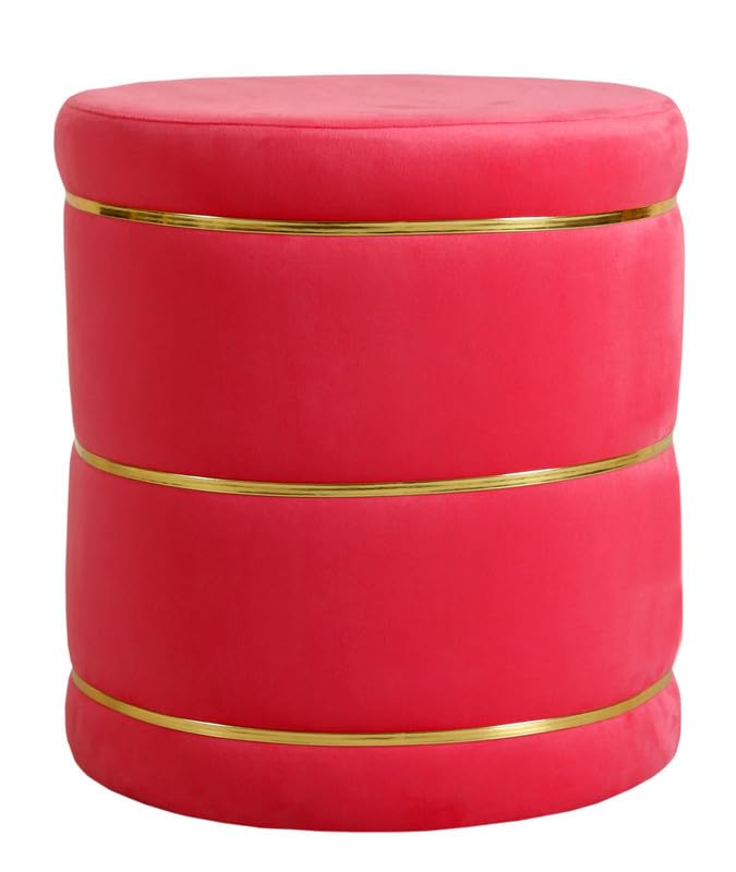 SmartKart Ottoman Pouffe Footstool for Living Room Ottoman Bench, Round Pouffe, Upholstered Velvet, Wooden Small & Large Sizes for Home Dcor, 16x16x16 Inch, Baby Pink 2