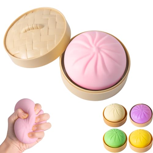 Dumpling Squishy, Mystery Squishy Dumpling Box, Fidget Toys Adults & Teens, Easter Basket Stuffers, Stocking Stuffers, Sensory Stress Ball Squeeze Toys for Stress Relief (Pink)