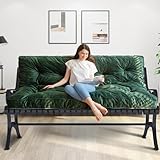 MAXYOYO 6' Futon Mattress Full Size, Velvet Thick Futons Sofa Couch Bed, Floor Mattress for Adults, Shredded Foam Filling (Frame Not Included), Green, 54x80 Inch