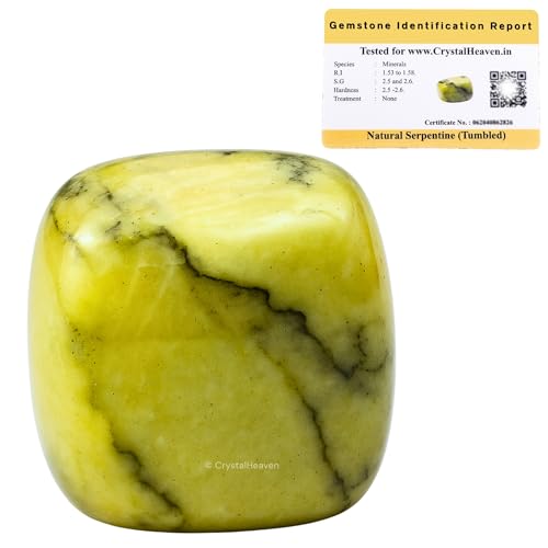 Image of Certified Serpentine Crystal Healing Tumbled Stone, Natural Polished Crystals for DIY Crafts, Manifestation, Meditation, Pooja Feng Shui and Reiki Healing (30 Grams)