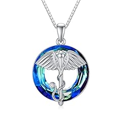 D-Stethoscope Necklace-Blue Circle Crystal
