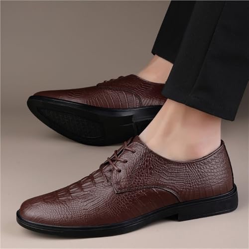 Men's Lace up Derby Leather Dress Shoes Cushioned Support Slip Resistant Durable Crocodile Pattern Business Work Footwear2