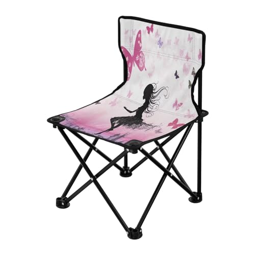Jihqo Butterfly Girl Camping Chair Lightweight Portable Folding Chair Beach Chair with Carry Bag for Outdoor Adventures Patio and Picnics