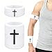 Medoore 4 Pcs Cross Wrist Bands Bicep Bands Christian Arm Absorbent Sweat Wristbands Baseball Accessories Cross Sports Wristband for Football Baseball Sports Activities, White Color