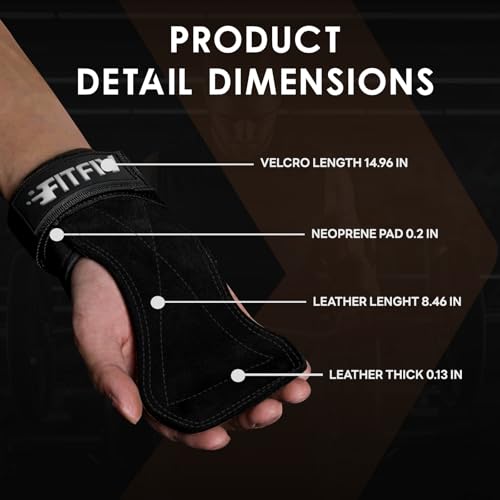 FITFIV Weight Lifting Wrist Strap, Double Leather Weightlifting Wrist Straps for Gym Strength Training, Neoprene Padded Wrist Wraps - for Men & Women (Pair)