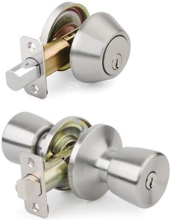 Mountain Security Keyed Entry All Purposed Door Knob Tulip & Deadbolt Combo Pack, Stainless Steel