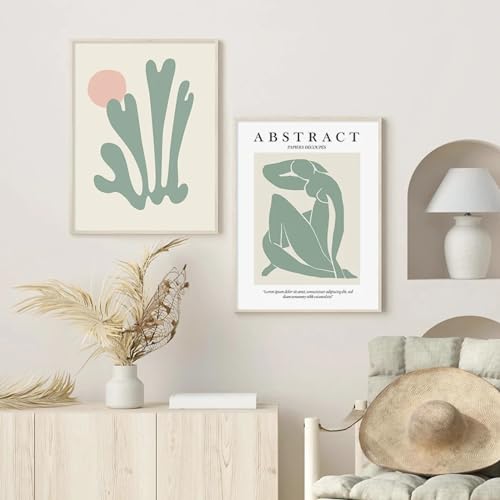 Matisse poster vert Botanica art mural abstrait salon lot 2 toiles 40x55 cm