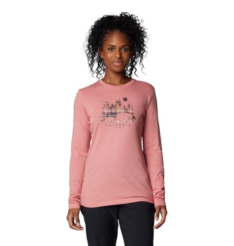 Columbia Hidden Haven Langarm-T-Shirt für Damen, rosa Agave/Treehome Omblur, Größe XXL Große Größen