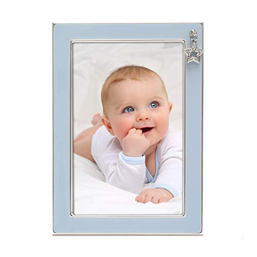 Mimosa Moments Silver Plated Metal Baby Picture Frame With Blue Enamel And A Star Charm(4X6, Silver & Blue) #TOP1