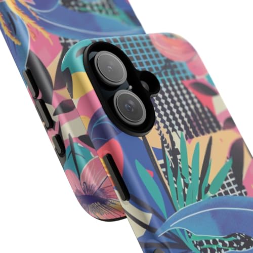 Coque rigide mate iPhone 16 bleu fleurie protégeant contre les rayures