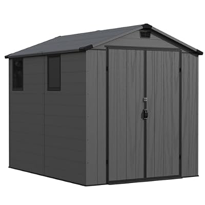 Patiowell 6 x 8 FT Resin Outdoor Storage Shed with Floor, Weatherproof Plastic Tool Shed, Lockable Door & 2 Windows, Easy Assembly for Garden, Backyard, Lawn Equipment (Dark Grey)